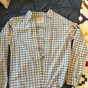 Hollister Light Blue and White Plaid Button-Down Shirt
